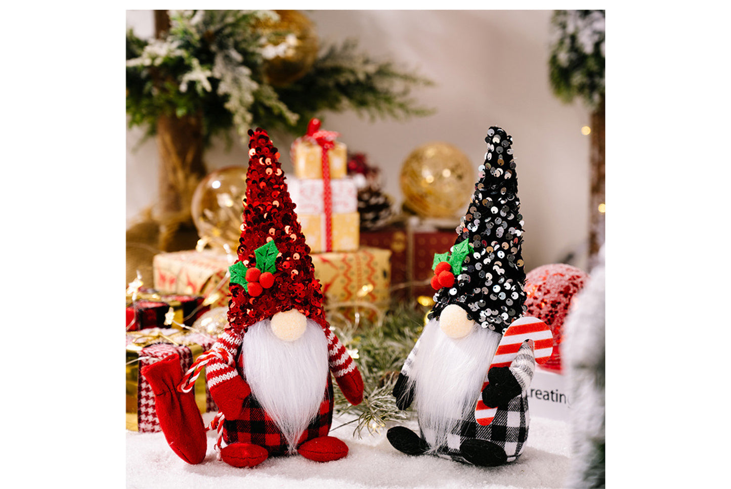 **Christmas Red and Black Sequined Hat Rudolph Faceless Doll Figurine**