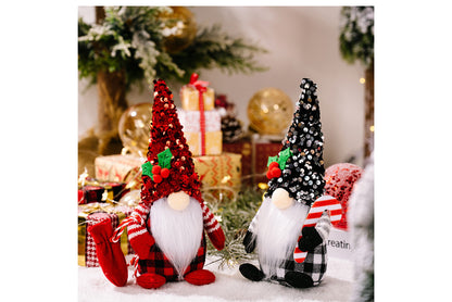 **Christmas Red and Black Sequined Hat Rudolph Faceless Doll Figurine**