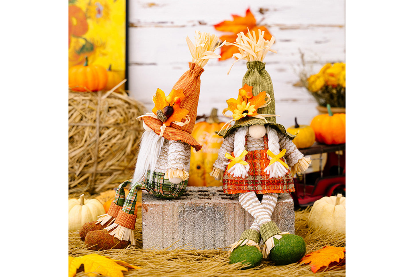 Thanksgiving Maple Leaf Straw Hat Rudolph Doll