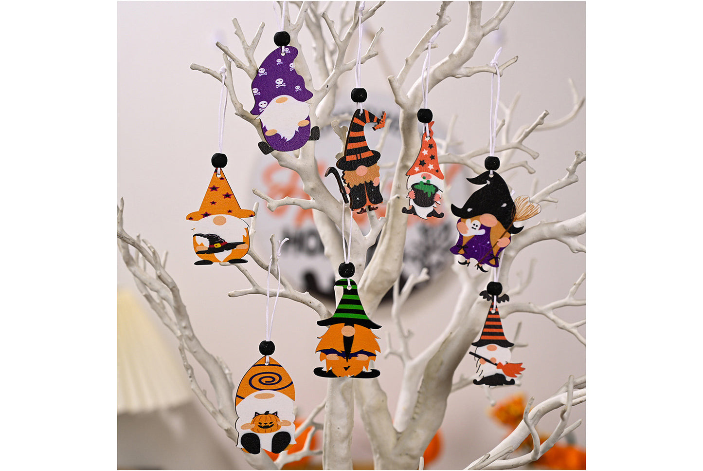 **4-Grid Halloween Rudolf Wooden Pendant | Wooden Home Decor**