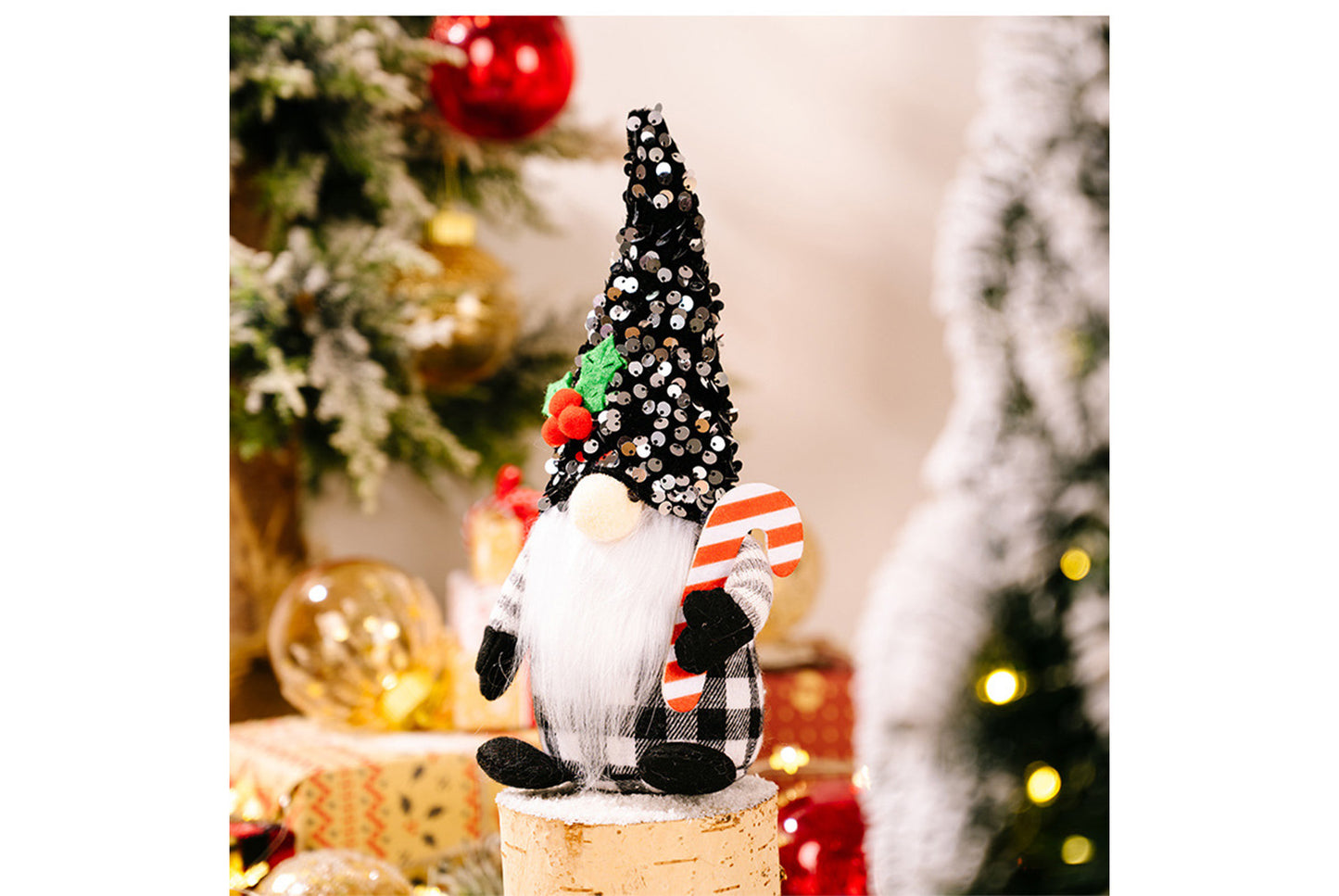 **Christmas Red and Black Sequined Hat Rudolph Faceless Doll Figurine**