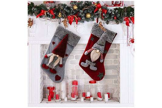 **Grey Frayed Edge Rudolph the Forest Old Man Christmas Stocking**