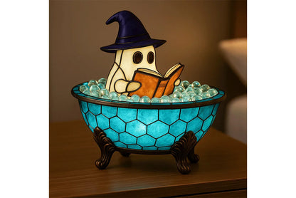 **Ghost Reading Book Lamp Halloween Resin Figurine**