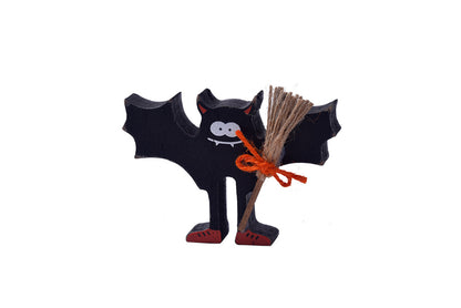 **Halloween Wooden Ornaments | Ghost Bat Tiered Tray Decoration**