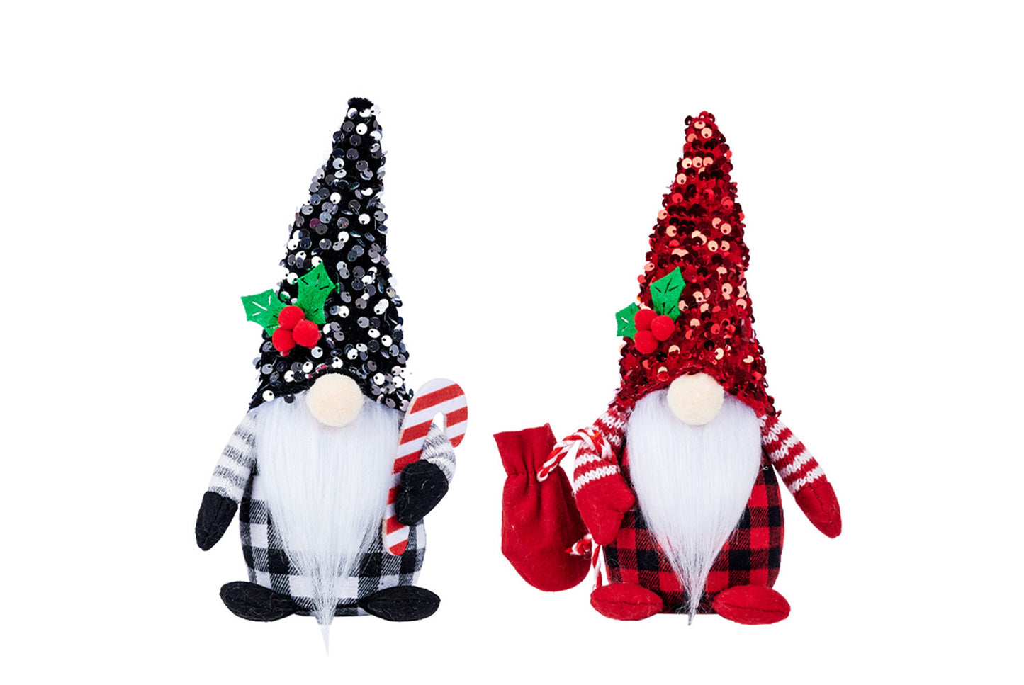 **Christmas Red and Black Sequined Hat Rudolph Faceless Doll Figurine**