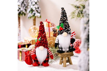 **Christmas Red and Black Sequined Hat Rudolph Faceless Doll Figurine**