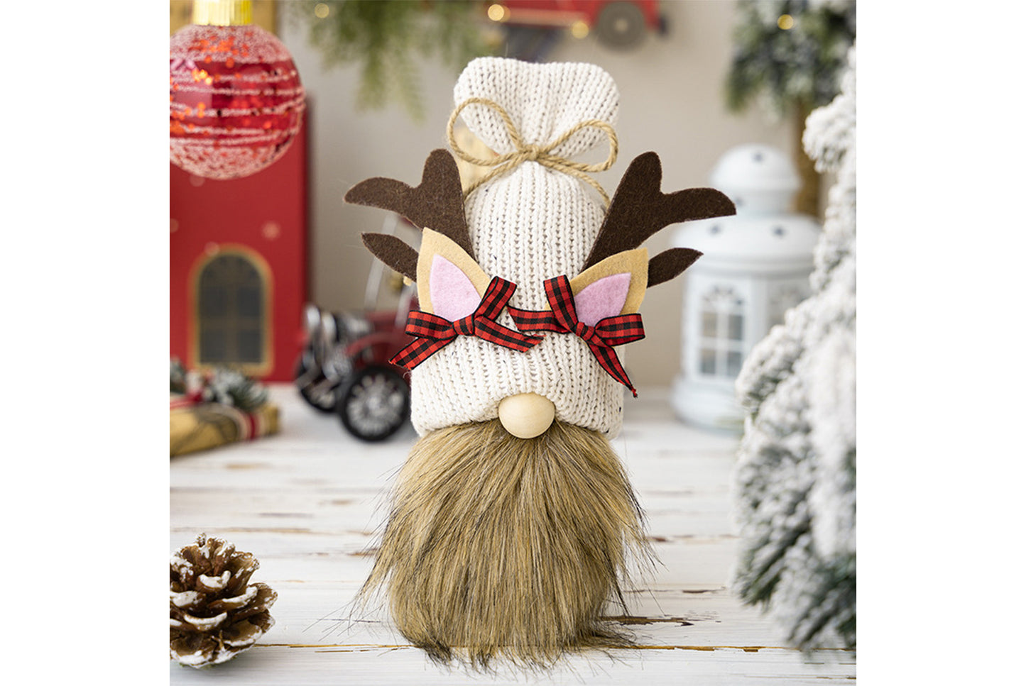**Christmas Knitted Shell Reindeer Antler Hat Rudolph Doll**