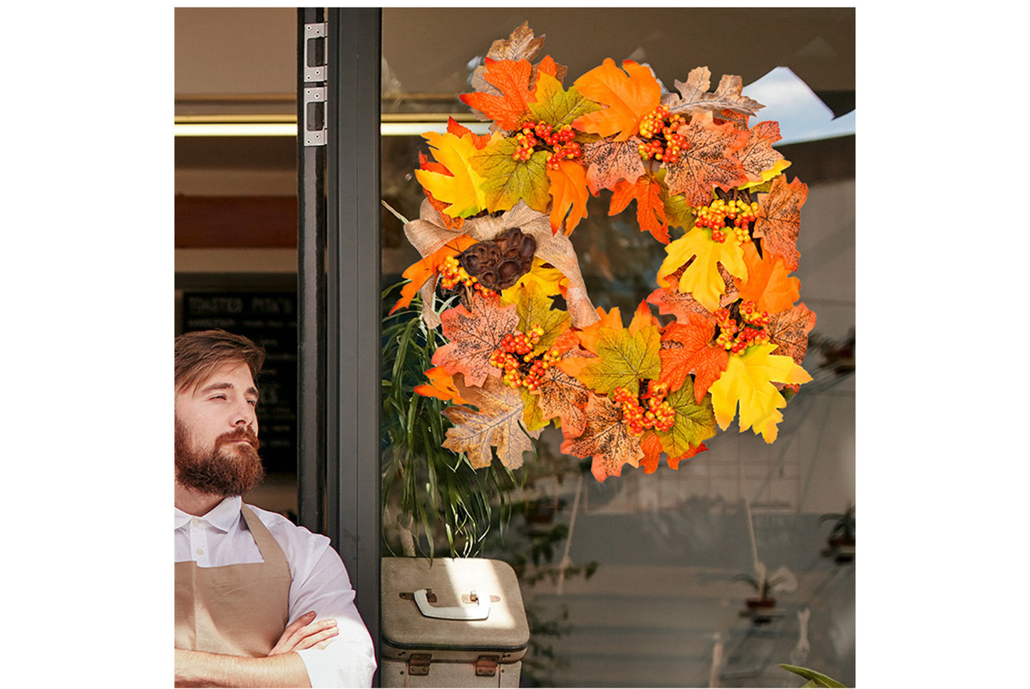 Autumn Harvest Maple Leaf Wreath | 35cm Fabric Door Hanging