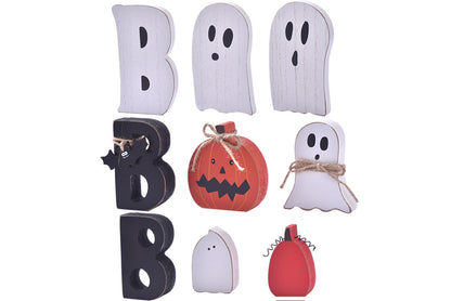 **Halloween BOO Ghost Ornament | Wooden Tray Decoration**