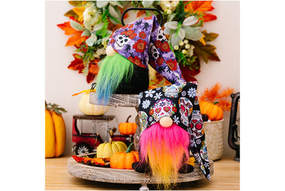 **Halloween printed hat dwarf doll | Rose red/green fabric decoration**