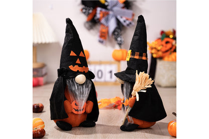 **Halloween Fabric Gnome Figurine | Pumpkin and Broom Witch Home Decor**