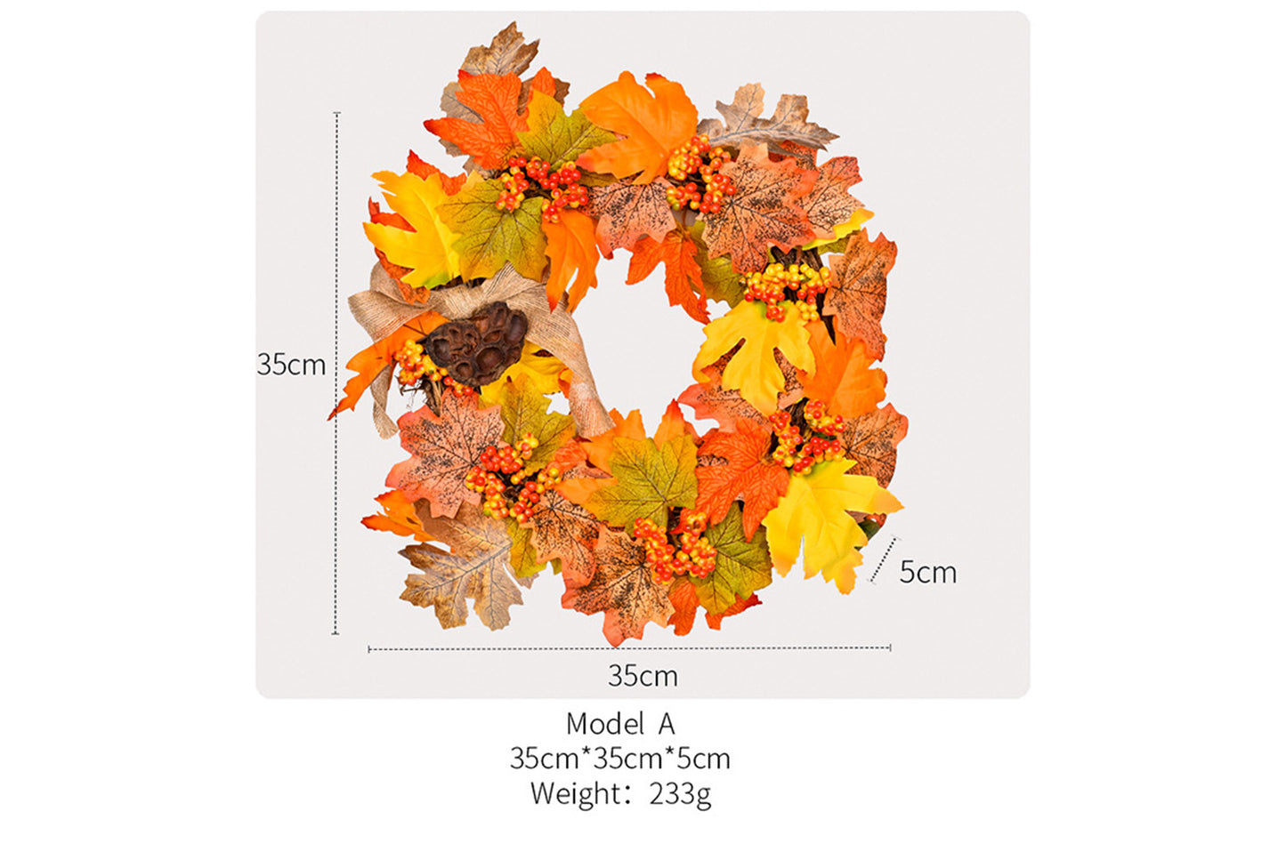 Autumn Harvest Maple Leaf Wreath | 35cm Fabric Door Hanging