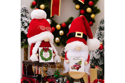 **Christmas Pom-Pom Knit Hat with Rudolph Figurine**