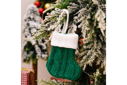 **Green Knitted Mini Christmas Stocking Ornament**