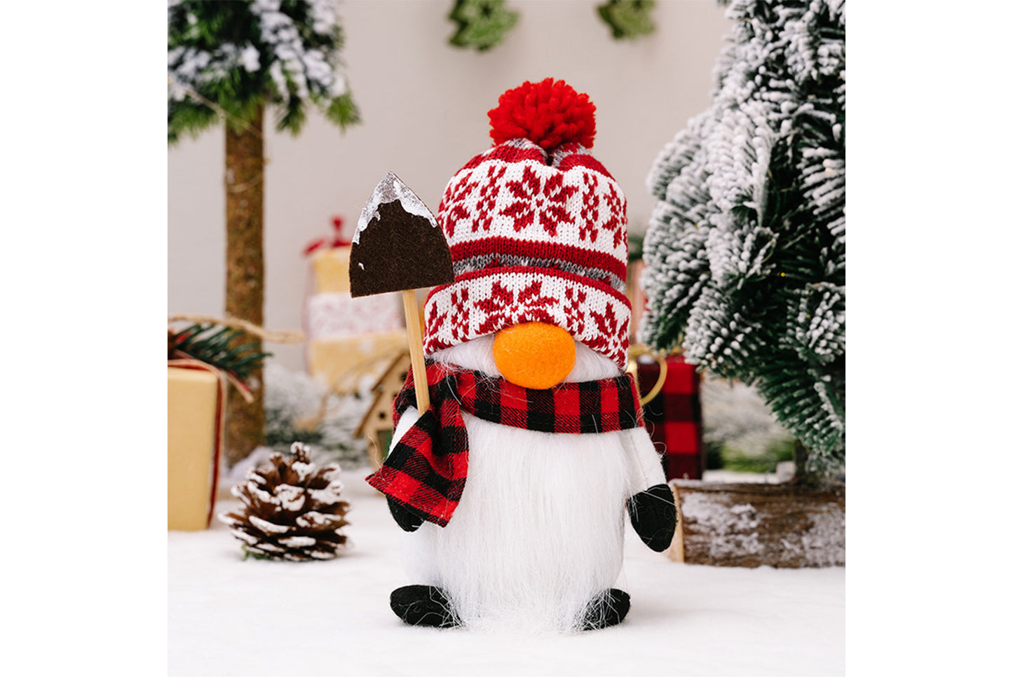 **Christmas Snowman Ornament with Knitted Hat and Rudolph Doll**