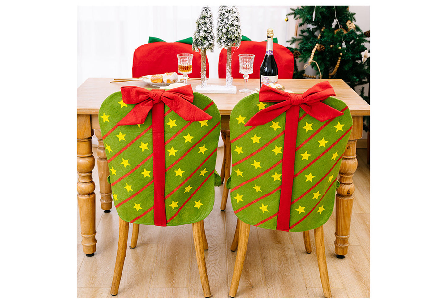 **Christmas Bow Gift Box Chair Cover Decoration**