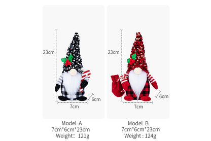 **Christmas Red and Black Sequined Hat Rudolph Faceless Doll Figurine**