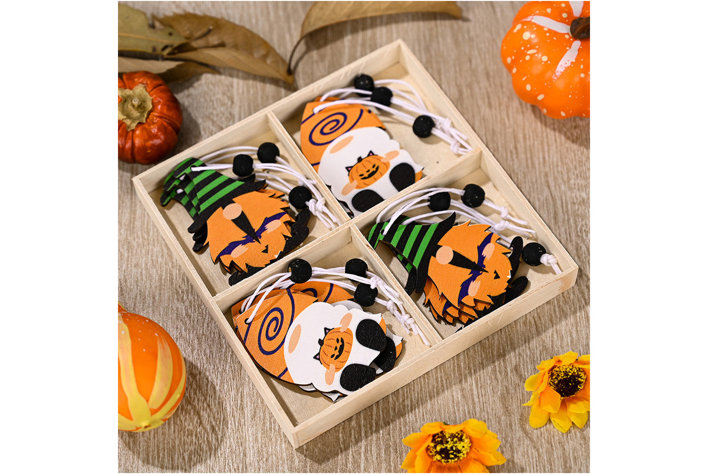**4-Grid Halloween Rudolf Wooden Pendant | Wooden Home Decor**
