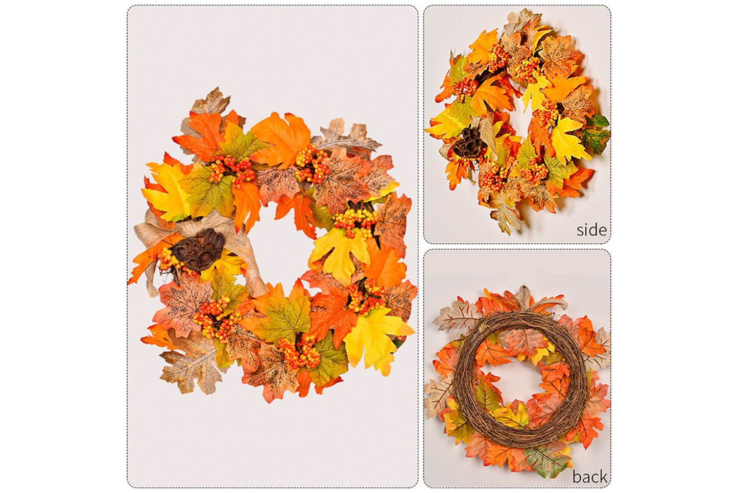 Autumn Harvest Maple Leaf Wreath | 35cm Fabric Door Hanging