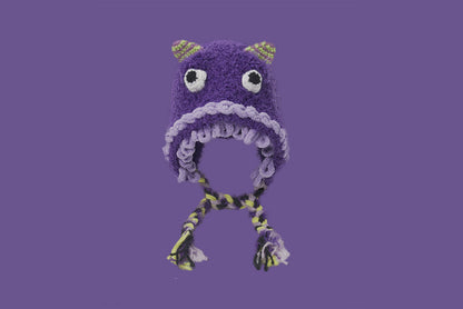 **Cartoon Plush Monster Knitted Hat with Earflaps