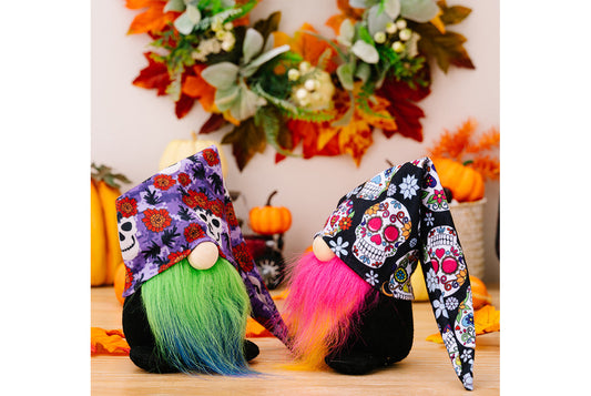 **Halloween printed hat dwarf doll | Rose red/green fabric decoration**