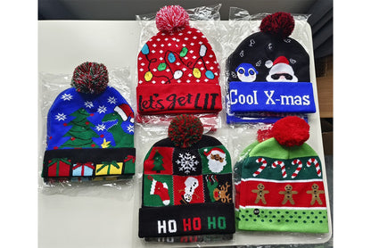 **Christmas LED Light Jacquard Knit Hat (Thickened Warm Version)**