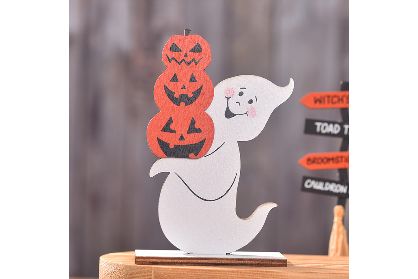 **Halloween Wooden Ornaments | Witch Ghost Themed Painted Decorations**