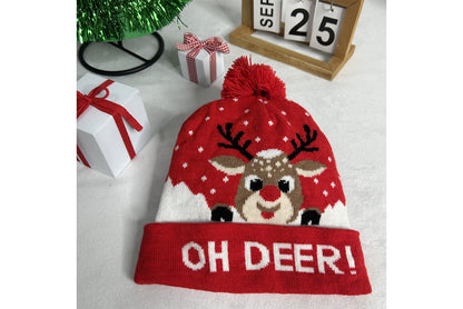 **Christmas LED Pom-Pom Knit Hat (Winter Warm Fold-Up Light-Up Hat)**