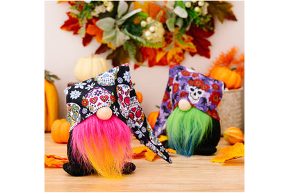 **Halloween printed hat dwarf doll | Rose red/green fabric decoration**