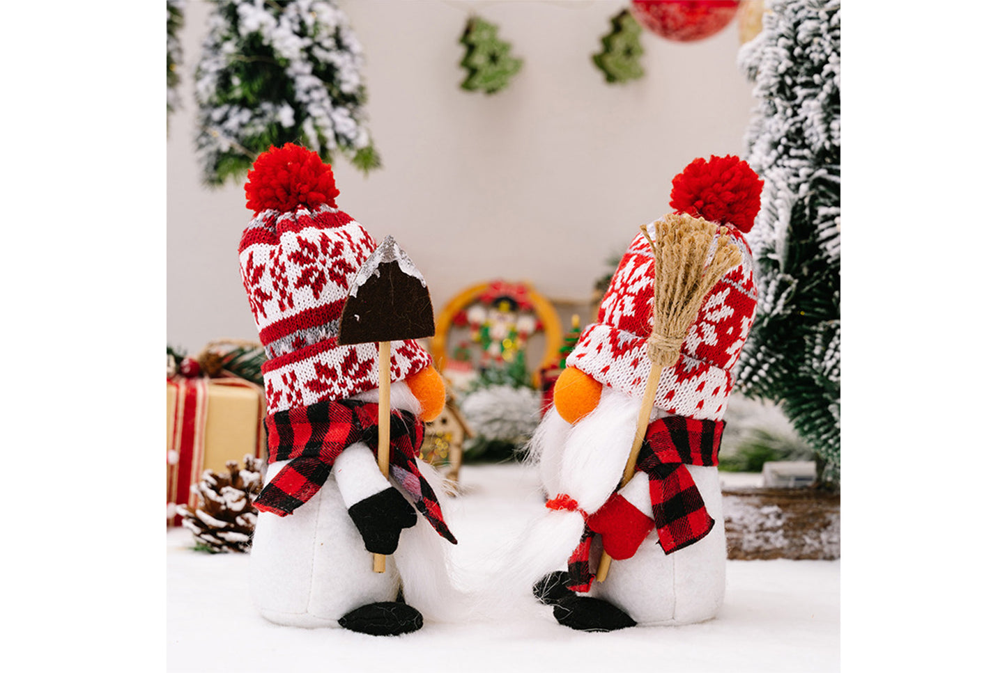 **Christmas Snowman Ornament with Knitted Hat and Rudolph Doll**