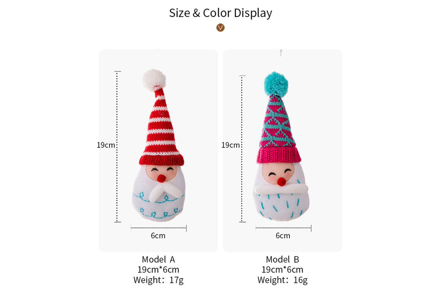 **Christmas Cartoon Striped Pom-Pom Pointed Hat Santa Claus Ornament**
