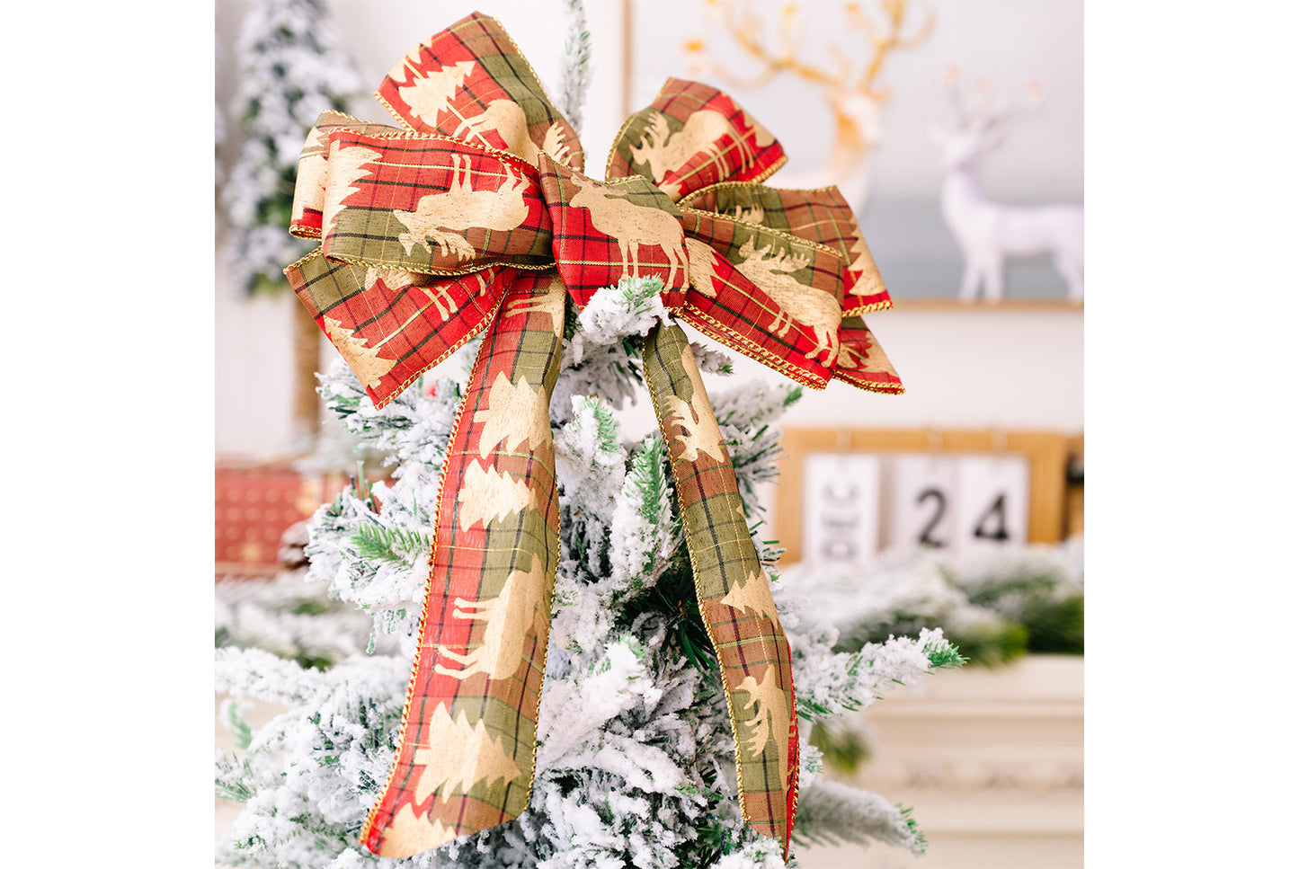 **Brown Vintage English Ribbon Christmas Bow Ornament**