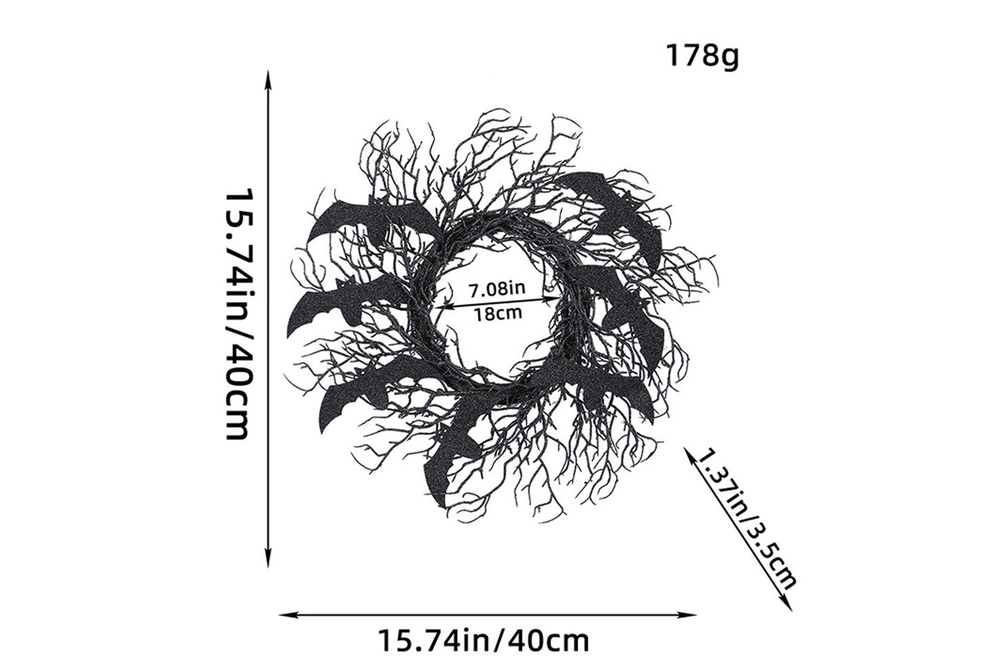 Halloween Black Dead Branch Bat Vine Wreath