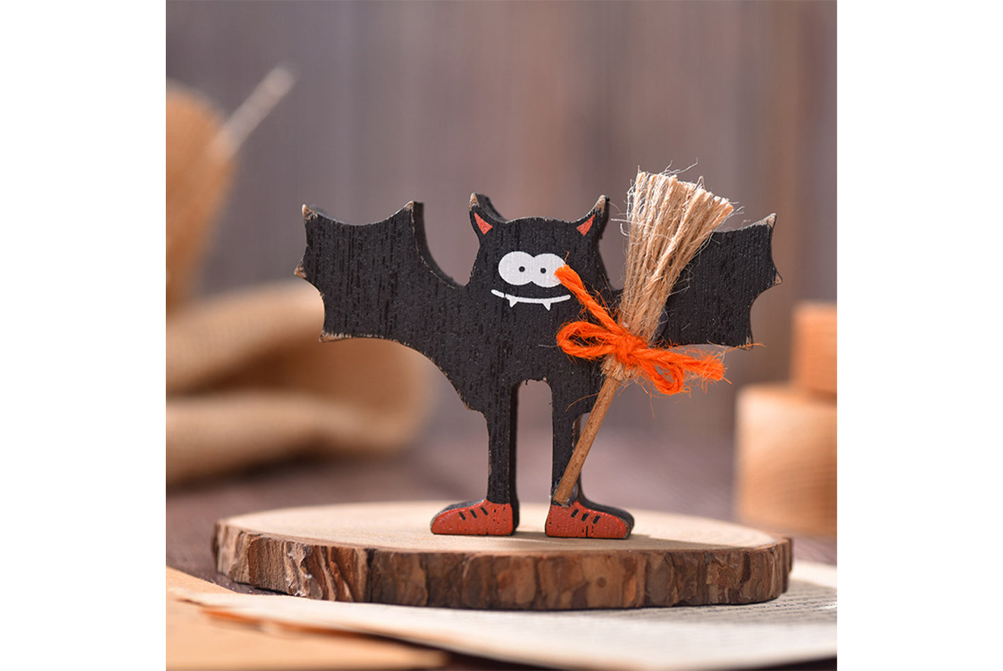 **Halloween Wooden Ornaments | Ghost Bat Tiered Tray Decoration**