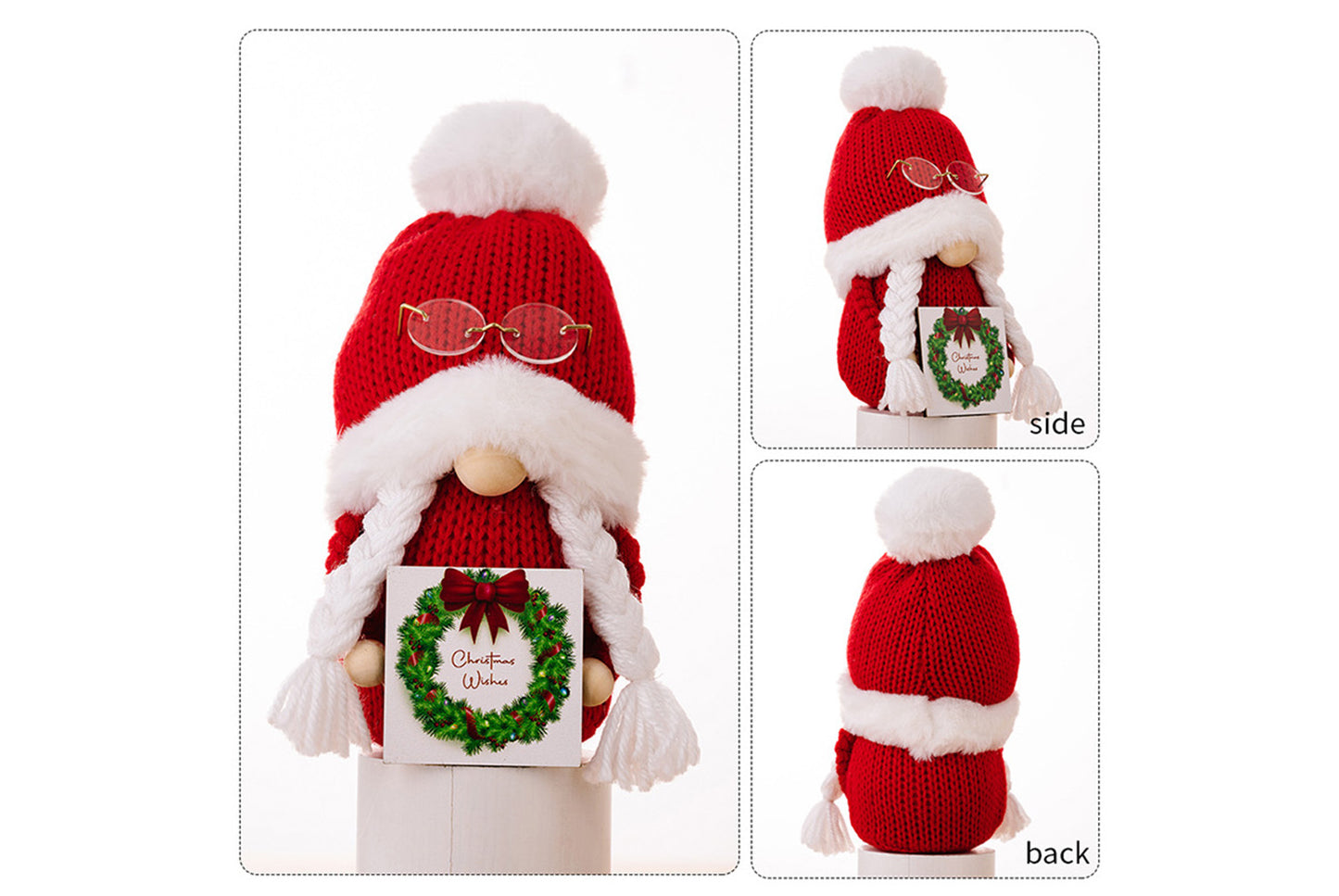 **Christmas Pom-Pom Knit Hat with Rudolph Figurine**