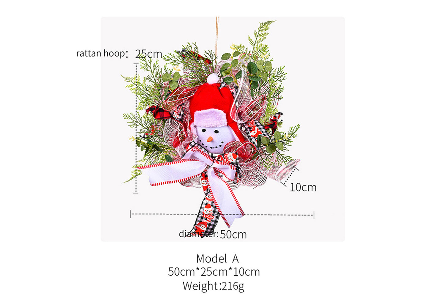 **Christmas Cartoon Snowman Ribbon Wreath Decoration**