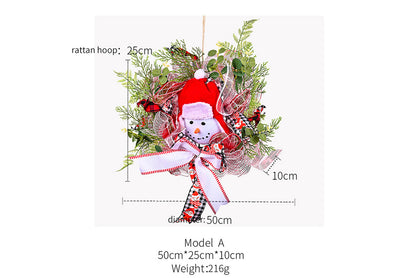 **Christmas Cartoon Snowman Ribbon Wreath Decoration**