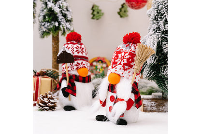 **Christmas Snowman Ornament with Knitted Hat and Rudolph Doll**