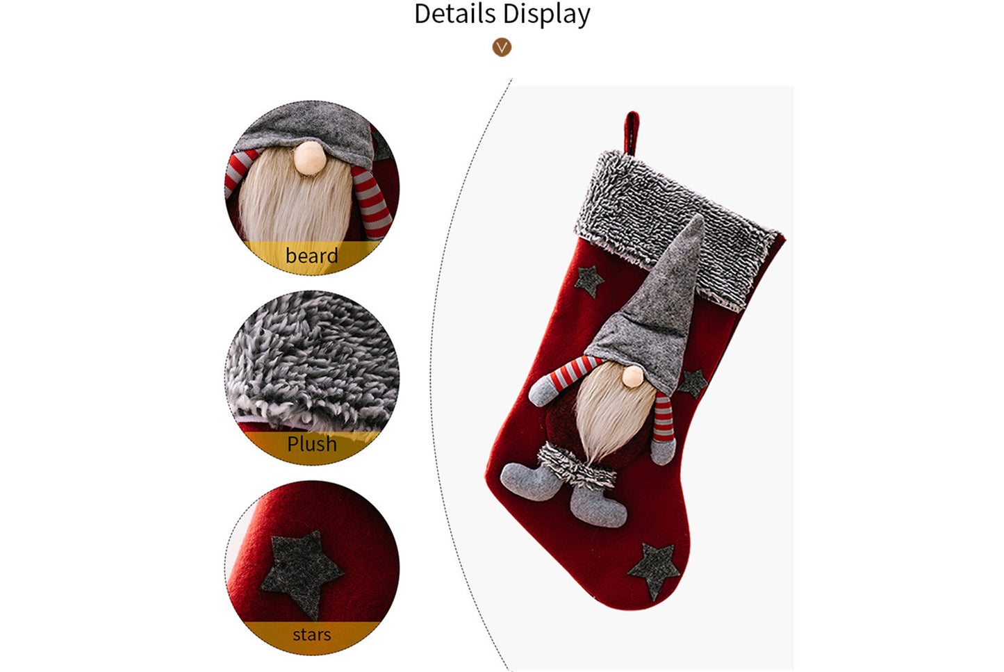 **Grey Frayed Edge Rudolph the Forest Old Man Christmas Stocking**
