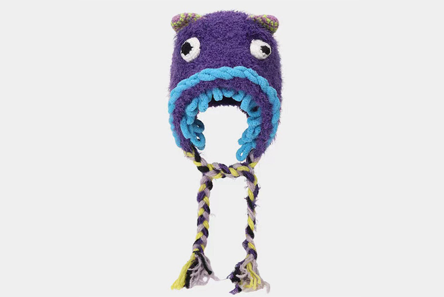 **Cartoon Plush Monster Knitted Hat with Earflaps