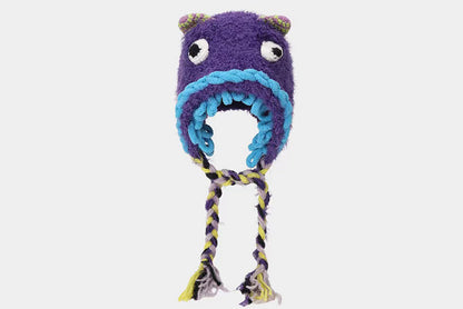 **Cartoon Plush Monster Knitted Hat with Earflaps