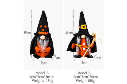 **Halloween Fabric Gnome Figurine | Pumpkin and Broom Witch Home Decor**
