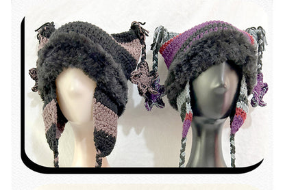 **Hand-Crossed Five-Pointed Star Cat Ear Knitted Hat (Sweet and Warm Wool Hat)**