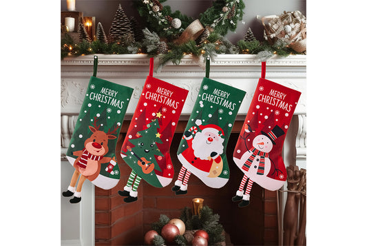 **Christmas Hanging Stockings (4 Colorful Printed Gift Stockings)**