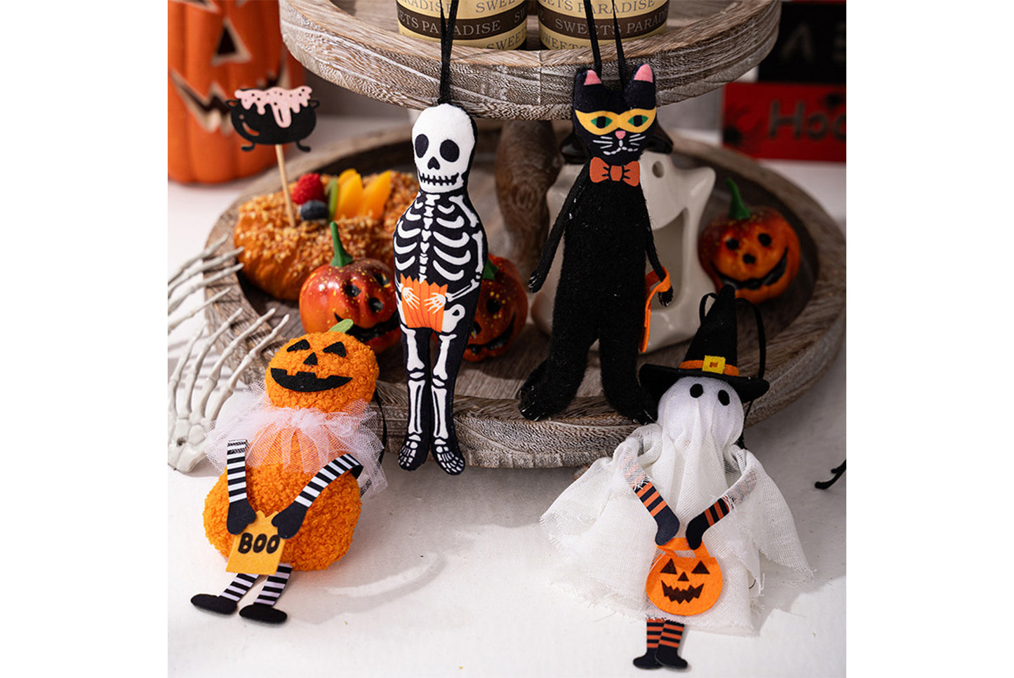 **Halloween Fabric Pendant | Pumpkin Ghost Black Cat Skull Theme Decoration**