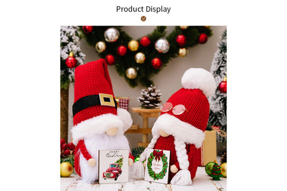 **Christmas Pom-Pom Knit Hat with Rudolph Figurine**