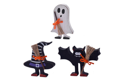 **Halloween Wooden Ornaments | Ghost Bat Tiered Tray Decoration**