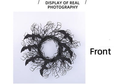 Halloween Black Dead Branch Bat Vine Wreath