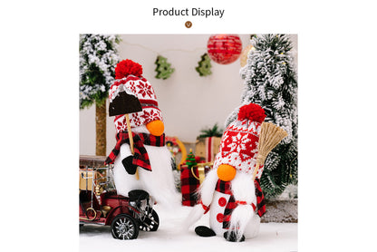 **Christmas Snowman Ornament with Knitted Hat and Rudolph Doll**