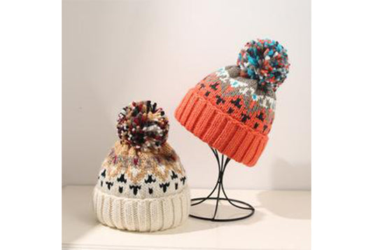 **Colorful Pom-Pom Knitted Hat (Autumn/Winter Warm Ear-Wearing Wool Hat)**